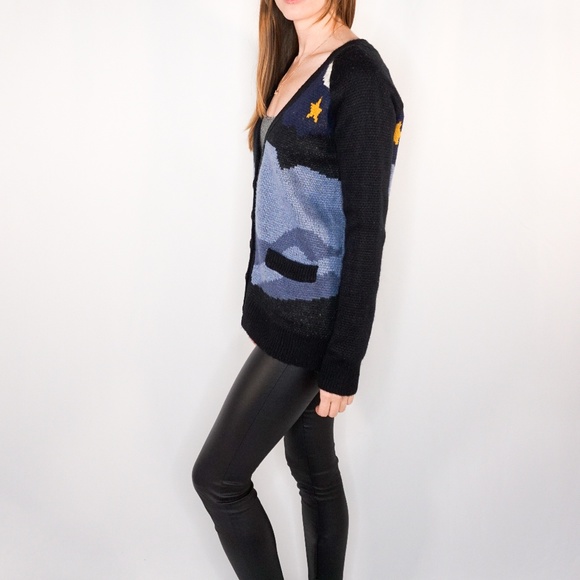 LA : HEARTS Starry Night Blue Knit Botton Sweater - Picture 5 of 8